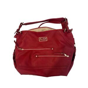 NWOT Red Faux Leather Tote Handbag lots of pockets great for travel